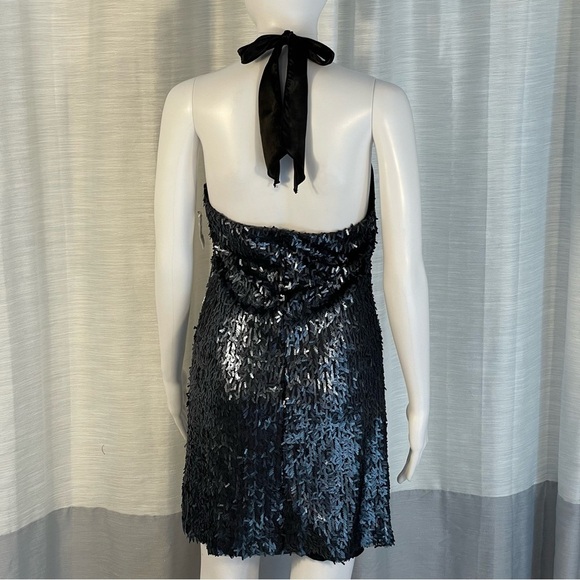 NWT B Darlin Black Sequin Halter Backless Bow Mini Shift Dress Sz 7/8 - Picture 5 of 11